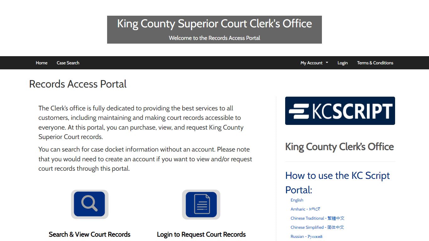 Records Access Portal | KC-Script Portal - King County, Washington